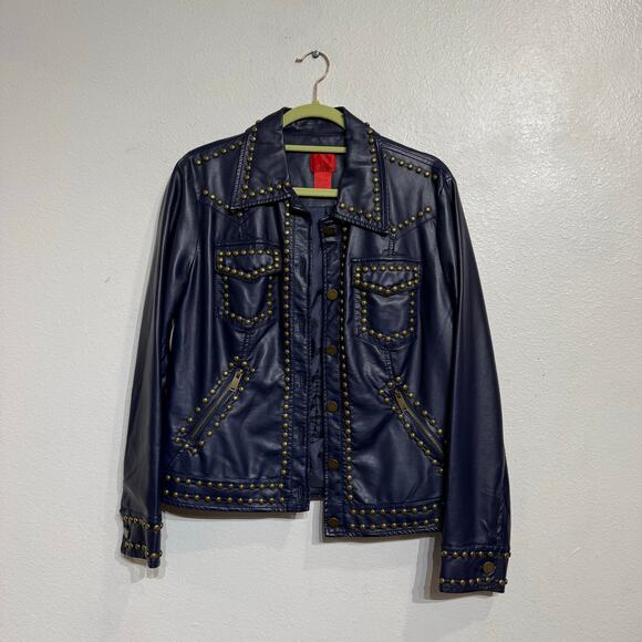 V Christina Blue Faux Leather Jacket Sz M - Picture 2 of 11